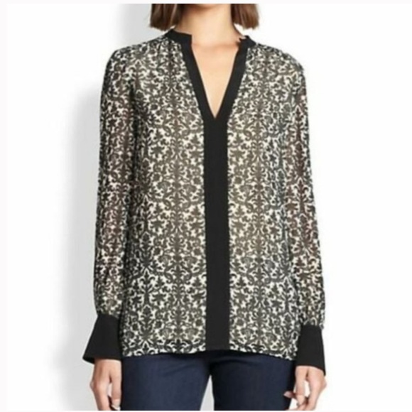 Tory Burch Jessica Black and White Demask/Paisley Silk Top | 8 - Picture 1 of 7